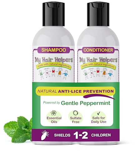 My Hair Helpers Lice Defense and Prevention Shampoo & Conditioner Bundle for Kids, Peppermint Scent, Safe for Daily Use, Works on 1-2 Children, 8 Ounces Each