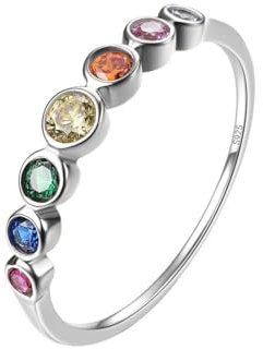 E Jewelry Rainbow Anniversary Eternity Ring für Frauen, Trauringe, Zirkonia 925er Sterling Silber Ring, Rhodinierter Damen Regenbogenring 57 (18,1)