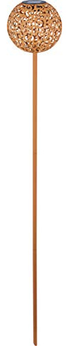Dehner Solarstab Lagos, Kugelleuchte, Lichtfarbe warmweiß, Ø 16 cm, Höhe 120 cm, Metall/Kunststoff, Kupfer-Farben