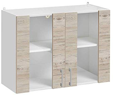 Cuisineandcie - Meuble Haut DE Cuisine ECO Noyer Blanchi, 2 Portes Vitrées L 60cm + étagère- Meuble Cuisine Rangement, Meuble Cuisine, Armoire Cuisine
