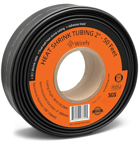 Wirefy | Heat Shrink Tubing - 2 inch - 3:1 Ratio - Adhesive Dual Wall Waterproof - Heat Shrink Tube - Heatshrink Tubes - Black - 50 Feet Roll | Trusted UL Certification