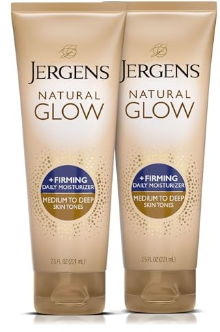 Jergens Natural Glow +Firming Self Tanner Body Lotion, Medium to Deep Skin Tone, Sunless Tanning Moisturizer with Collagen and Elastin, Helps to Visibly Reduce Cellulite, 7.5 Oz, Pack of 2