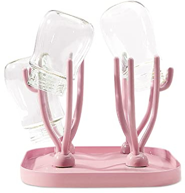 SONARIN Trockenständer Babyflaschen mit Abnehmbarem Tablett,Abtropfgestell für Babyflaschen Abtropfhalter Babyflaschen, für Babyflaschen Saugern Bechern und Babyflaschen Zubehör(Rosa)