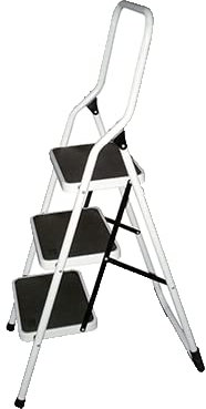 SAFETOOL Escabeau 3 Marches En Acier Epoxy Blanc Antiderapantes