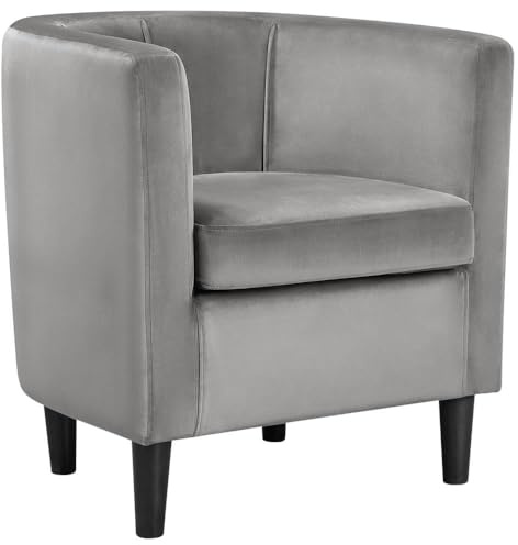 Yaheetech Velvet Tub Chair, Modern Upholstered Armchair, Accent Club Sofa Chair for Living Room Bedroom Lounge Reception, Grey