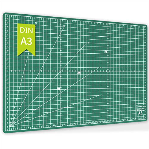 ACROPAQ Schneidematte A3 - Selbstheilend, A3 45 x 30 cm, 5 Lagen Schutz für Ihre Möbel, mit beidseitigen Gittern und Winkelmarkierungen - Bastelunterlage, Schneideunterlage, Cutting mat
