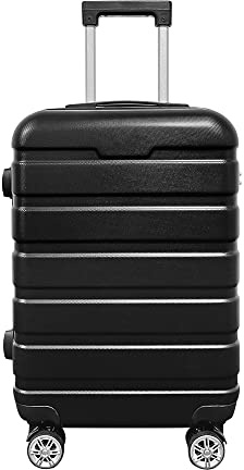 Panana Fashion Hand Luggage Lightweight ABS Cabin Hard Shell Trolley Travel Suitcase with 4 Wheels Carry-on Suitcases (Black, 28 Inch)