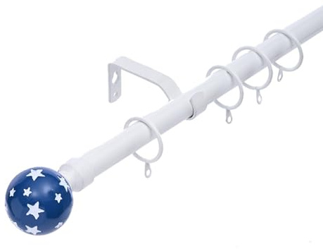 Lister Cartwright Star Finial Extendable Kids Curtain Pole Easy Fit Ring Included, Blue 120cm - 210cm