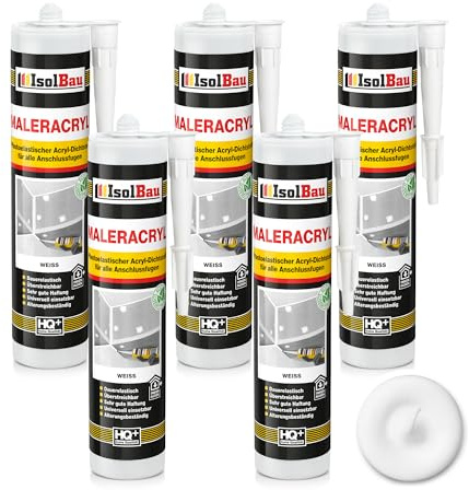 Isolbau Maler-Acryl Mastic plastique acrylique pour sceller les joints à l'intérieur et à l'extérieur Blanc 5 x 300 ml