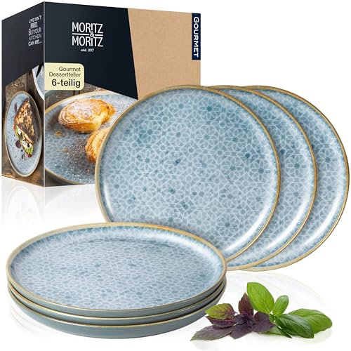 Moritz & Moritz Terra 6-Piece Dessert Plate Set - Ø 20.5 cm - in Radiant Blue Porcelain - Small Plate Set as Dessert or Cake Plates