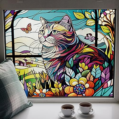 Fensterfolie Katze Schmetterling Sichtschutzfolie Fenster Klebstofffrei Fensterfolie Blickdicht Milchglasfolie Selbstklebend Fenster Fensterfolie Selbsthaftend Folie Fenster Sichtschutz 58x60cm/1 Pcs
