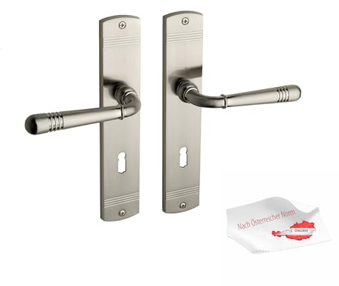 Beschläge Hamburg Türbeschlag EMILY ART 70-09Z MMN BB – Türklinke in matt vernickelt, 90 mm Buntbart, Drückergarnitur für Innentüren – NUR für ÖNORM/ÖSTERREICH