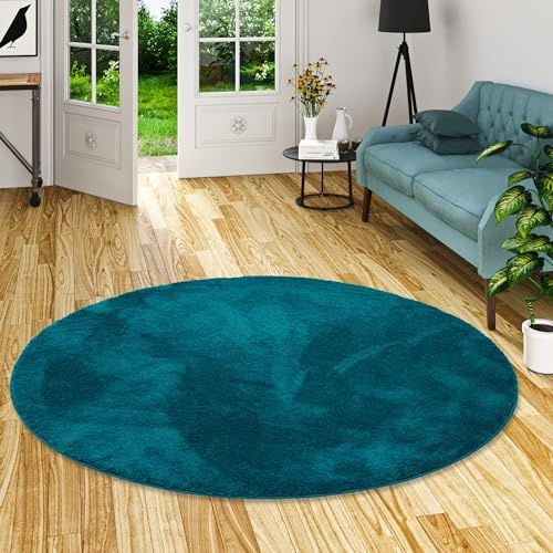 Pergamon Luxus Super Soft Hochflor Langflor Teppich Rund Flauschig Weich Wohnzimmer Schlafzimmer Silky Petrol