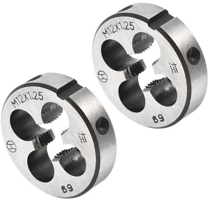 CoCud Rundes Gewindereparatur-Schneideisen, M12x1.25 Schneideisen 38mm Außendurchmesser, Legierter Werkzeugstahl Linksgewinde-Zylindrisches Gewindewerkzeug mit 4 Spanlöchern, 2 Stück