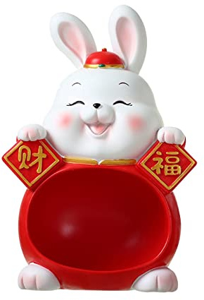 Duiaynke Cute Rabbit Statue Figurine Art Decoration Resin Bunny Storage Tray Housewarming Gift for Tabletop Living Room Home Decor (Big Belly)
