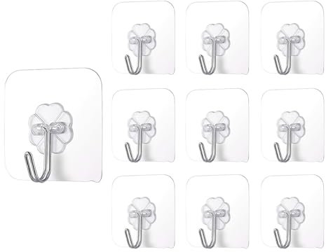 Haken Selbstklebend, 10 Stück Klebehaken Transparentes Selbstklebende Haken Extra Stark (max 10 kg), Handtuchhalter Ohne Bohren für Küche Badezimmer, Handtuch, Mantel, Schlüssel