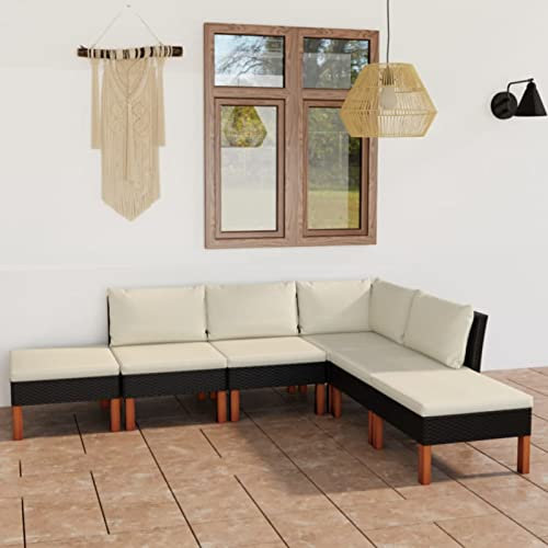 Homgoday 6-TLG. Garten-Lounge-Set mit Kissen Gartenlounge Sofa Balkon Lounge Sofa Ecksofa Gartenmöbel Set Garten Sitzgruppe Gartengarnitur Balkonmöbel Poly Rattan Schwarz