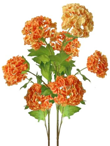 BQEE Flores artificiales de hortensias sintéticas, 2 piezas, 5 cabezas, 33.5 pulgadas de altura, hortensias de colores degradados para bodas, hogares, flores de casa (naranja)