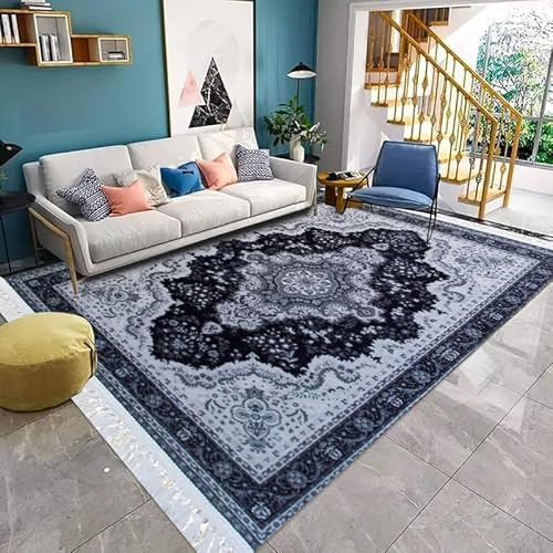 Fit Even Kashmir Rug – Large Washable Non-slip Carpet for living Room, Bedroom, Lounge Dining, Kitchen Thick Soft Indoor Floor Rugs (Grey, 120x170 cm)