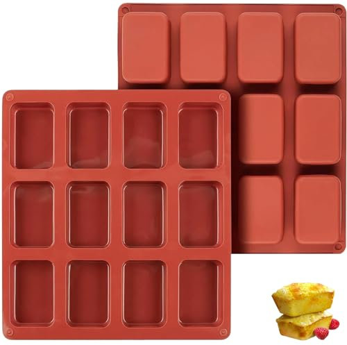 thirei 2-Piece Silicone Loaf Pan, 12-Cavity Non-Stick Mini Bread Pan, for Breads, Cakes & Brownies, Red