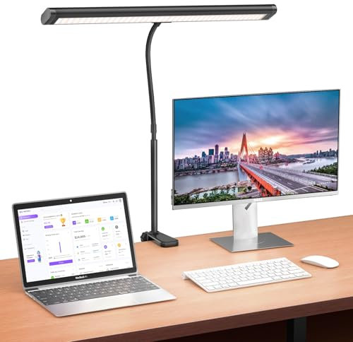 Schreibtischlampe LED Klemmbar, Augenschutz Desk Lamp, 3 Farbtemperatur &10 Helligkeitsstufen Schreibtischlampen, 10W Dimmbar Bürolampe Schwanenhals, mit Adapter für Bildschirm, Büro,Lernen, Kinder