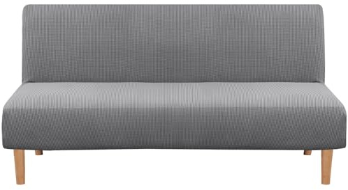 CLGTY Stretch Sofabezug Ohne Armlehnen, Weich Kariert Armlose Sofabettüberzug Mit Elastischem Boden Clic Clac Sofahusse Waschbar Couch überzug Für Wohnzimmer-hellgrau-170cm-210cm