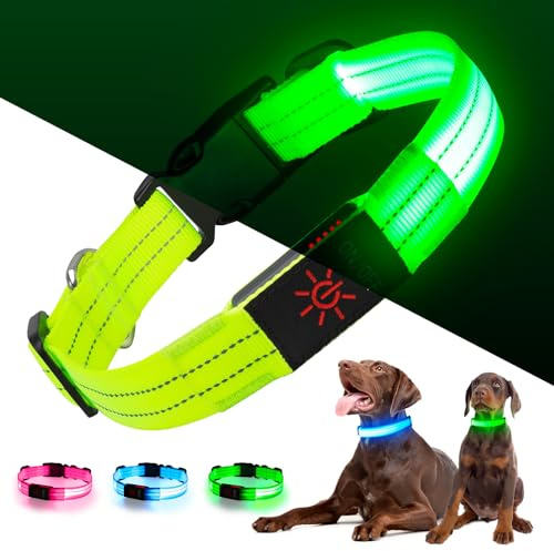 Kpuplol Leuchthalsband Hund, LED Hundehalsband Leuchtend Aufladbar mit Batteriekontrollleuchte, Wasserdichtes Leuchtendes Hunde Halsband, Einstellbare Größe, 3 Blinkende Lichter