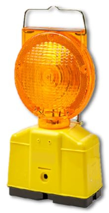 bricoleva.it Lampeggiatore da Cantiere LED - Lampada Stradale Arancio - Luce Fissa, Intermittente, Lampeggiante - Autospegnimento Solare - Fissaggio e Gancio Superiore - 2 Batterie 6 Volt non incluse