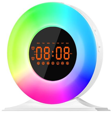GCBKOPY Sveglia con Simulazione Dell'alba, 8 Canzoni Rilassanti e Radio FM, Macchina Del Sonno a Rumore Bianco per Bambini, Adulti e Dormiglioni