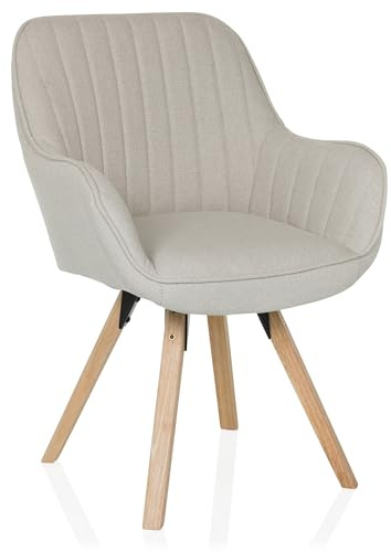 hjh LIVING Esszimmerstuhl drehbar Scandi Soft Polsterstuhl Armlehnstuhl mit Beinen aus Buche, bequem gespolstert, Stoffbezug Creme