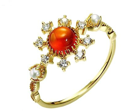 Tolldek Anello da donna in oro 18 carati Au750, stile vintage, retrò, con filo rosso, anelli dell'amicizia in oro 18 carati, con perle d'acqua dolce, Oro giallo 18 carati, Granato