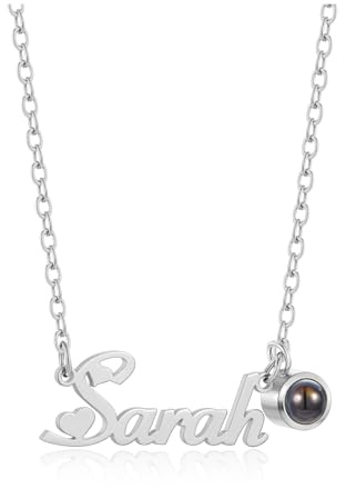 PiercingJak Namenskette Foto Kette mit Namen Bild Projektion im Stein Halskette für Frauen Damen Schmuck Personalisierte Geschenke für Freundin Mama Schwester Oma