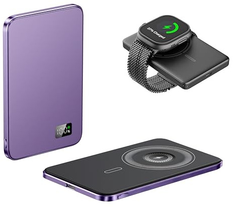 PULSE® Batterie Externe Magnétique 5000mAh pour iPhone & Samsung - Charge Rapide PD 25W - Batterie Externe Aimantée sans Fil 15W - Haute Capacité Énergétique - Compatible iPhone & Samsung
