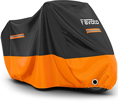 Favoto Motorcycle Cover Waterproof Outdoor - Black Orange Scooter Cover 210D Motorbike Cover for All Weather UV Protection, Snowproof Windproof Mopped Cover 104 x 41 x 50 inches