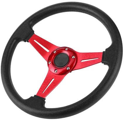 Auto Lenkrad Universelles 350 Mm 14 Zoll Autorennen Drift Lenkrad Modifiziertes Zubehör Sportlenkrad(Rot)