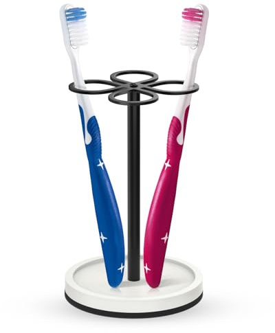 Luxspire Portacepillos de Dientes, Soporte para Cepillos de Dientes con 4 Ranuras, Portacepillos de Dientes de Acero Inoxidable con Base de Tierra de Diatomeas, para Baño, Hogar, Hotel, Negro Mate