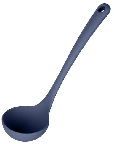 U-Taste 27cm Small Silicone Soup Ladle: 315℃ Heat Resistant Non-Stick 2.4oz Kitchen Deep Serving Spoon, Soft Cooking Utensil with Non-Slip Solid Handle for Mixing Sauce Stew Gravy (Midnght Blue) | Food Grade Ladle Spoon for Cooking, Large Deep Rubber Serving Spoons, Non-stick Seamles Design, Non-slip Solid Long Handle