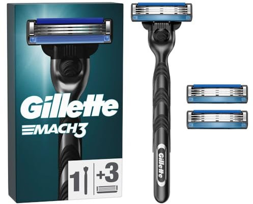 Gillette Mach3 Basis Rasierer für Männer, 1 Rasierer, 3 Ersatzklingen, mit Gleitstreifen für ein sanftes Gleiten und die Klingenbeschichtung, für weniger Hautirritation