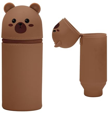 Risipu Federmäppchen 2 in 1 aus welchem Silicon, Federmäppchen Ständer up für Schreibwaren Unisex Kapazität Mäppchen Kosmetiktasche Bleistifttasche Niedliche Schule Geschenke für Kinder (Bär)