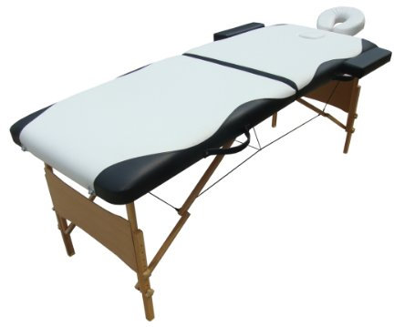 Mucola Massageliege 2 Zonen Kosmetikliege Holz | klappbar und höhenverstellbar | Portable Massagebank inkl. Zubehör Kopfstütze, Armlehnen und Tragetasche - Weiß/Schwarz