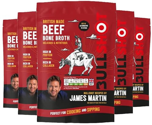 Bullshot Beef Bone Broth – Rich & Nutritious, Collagen-Rich Stock for Soup, Stews, Gravy & Sauces, Supports Joint & Skin Health, Ready-to-Drink, 350 ml (Pack of 6)