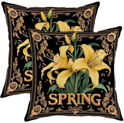 Frühlingskissenbezüge, gelbe Lilien, dekorative Kissenbezüge für Zuhause, Sofa, Bett, Couch, lebhaftes Bauernhaus-Dekor für Frühling, 50,8 x 50,8 cm, 2 Stück