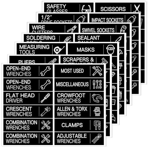 KSIWRE 168 PCS Tool Box Label Stickers, Toolbox Organization Stickers,Tool Box Drawer Identifying Labels(Black)