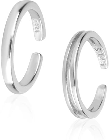 Mikovivi 2stk Offene Zehenringe aus Sterlingsilber, 2 Verstellbare Silberne Zehenringe in 2 Ausführungen Schlichtes Design Sommer- und Strand-Fußschmuck Anlaufgeschützt für Damen