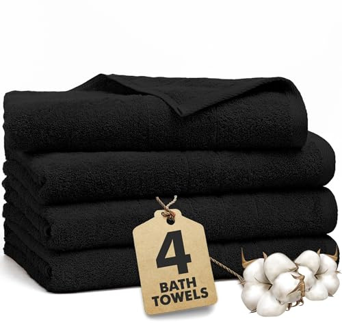 Novo Home Bath Towels Set of 4 – 550 GSM 100% Cotton Black Extra Large Towels for Bathroom, Spa Use (70x140 cm) – Super Soft and Quick Dry Large Bath Sheets for Adults