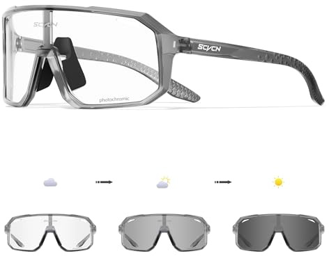 SCVCN Selbsttönend Fahrradbrille Photochromatische Herren Damen MTB 512 | Sportsonnenbrille Klar Radsport Radfahren Radbrille Laufen Volleyball Bergsteigen Golf Wandern