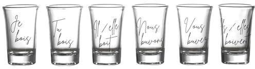HowHomely Lot de 6 verres à liqueur avec inscription – Petits verres à liqueur, verres à tampon, verres de fête, verres à boire, ensemble de verres modernes