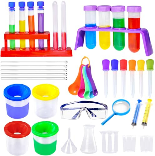 Bbiamsleep 37 Pcs Science Kits for Kids, Beakers and Test Tubes Droppers Set, Kids Science Experiment Kit Include Magnifying Glass Plastic Test Tubes for Christmas Birthday Party Gift, 3+ Years Old