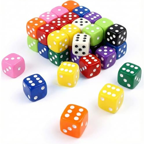 ZaoGoin 50 Bunte Würfel, 16mm Acryl Würfel Set, Ideal für Kniffel, Farkle und andere Würfelspiele, Perfekt für Partys, Unterricht und Familienabende