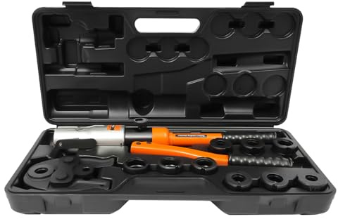 Pinza idraulica 10T, pinza per tubi 12 28 mm, pinza crimpatrice set con 10 matrici tipo V M, pressa per tubi con testa a 360 gradi, strumento di pressatura manuale (arancione)